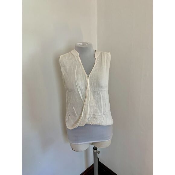 Francescas Boho Crinkle Wrap Twist Linen Summer Crm Tank Tunic Top NWT Crinkle - Picture 9 of 13